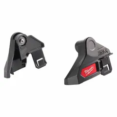 This black ABS plastic bracket is designed for slotted attachment to hard hats, enabling secure mounting of a face shield. It is compatible with Milwaukee BOLT series hard hats. Typical applications include construction, manufacturing, and maintenance environments where head and face protection is required.