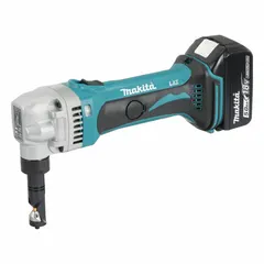 Cordless nibbler for cutting sheet metal in applications such as HVAC ductwork, roofing, and metal fabrication. Cuts steel up to 16 ga and stainless steel up to 18 ga. Kit includes (2) 5.0 Ah LXT® batteries and charger.