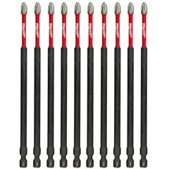 This 10-pack of #2 Phillips impact bits features a standard hex shank for use with impact drivers. The bits are made from alloy steel and are sized PH2 with an imperial type. Suitable for driving screws in construction and assembly applications requiring high torque.