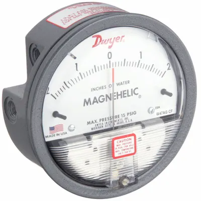 Dwyer Differential Pressure Gauge: Back/Single-Side, 1/8 in NPT Female, 2000 - Low Operating Pressure Differential Gauges