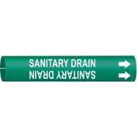 Pipe Marker: Sanitary Drain, Green, White, Fits 1 1/2 to 2 3/8 in Pipe O.D., 1 Pipe Markers (MPN 4122-B)