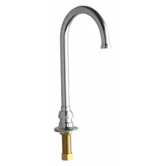This gooseneck swivel spout is constructed of brass with a polished chrome finish. It features a laminar flow outlet and UNEF threading. Includes mounting hardware. Suitable for use in commercial or industrial faucet systems requiring a gooseneck spout with swivel function.