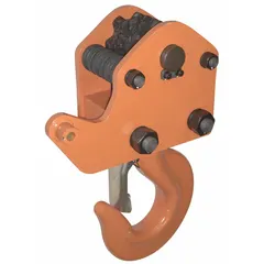 This top hook assembly is a replacement component for manual chain hoists in the CB series. It includes a safety latch and supports a compatible load capacity of 16,000 lb. Typical applications include lifting and positioning loads in industrial settings such as manufacturing and warehousing.