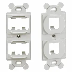 The PANDUIT CF1064EIY is a voice and data housing designed to accommodate up to four modular jacks in a duplex/mini-com configuration. Constructed in bright white, this frame is suitable for organizing and protecting connections in structured cabling systems, commonly used in commercial and industrial network installations.