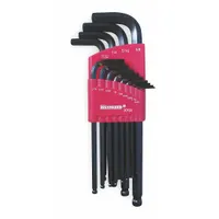 WESTWARD Hex Key Set: 11 - 15 Pieces, L, SAE, Single Ball End, Long, 13 Pieces, Organizer, 2 Tips