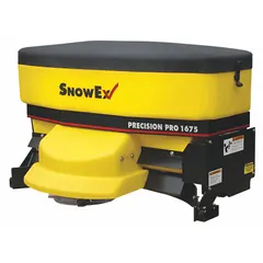 The SNOWEX SP-1675 is a broadcast tailgate spreader constructed with steel and poly. It mounts to the hitch of a tractor, truck, or UTV and is powered by the vehicle's battery. This spreader is used for distributing ice melt, salt, or sand on roads, driveways, and parking lots.