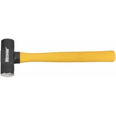 Steel engineering hammer with a 3 lb head and 1 3/4 in diameter octagonal face. Fiberglass handle reduces vibration and provides impact resistance. Overall length of 14 in. Used for industrial striking tasks such as driving chisels, aligning components, and light demolition.