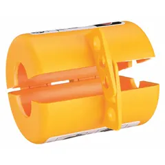 This lockout device secures propane valves on forklifts to prevent unauthorized operation during maintenance or servicing. Designed for valve stems up to 1/2 in diameter. Suitable for lockout/tagout safety procedures.