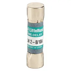 Time-delay midget fuse rated 2.8 A and 250 V AC, with dimensions 13/32 in x 1 1/2 in. Provides overcurrent protection in industrial control panels, motor circuits, and other equipment where space is limited.