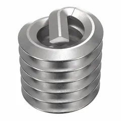Screw-locking helical insert with tang for #10-24 coarse threads. Made from 18-8 stainless steel with plain finish, tensile strength 200,000 to 250,000 psi. Used to repair or reinforce internal threads in metal substrates. Requires STI tap size #10-24. Right-hand thread direction. Supplied in a 100-piece pack.