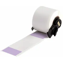 This precut label roll consists of purple matte vinyl wraparound labels sized 4 in x 1 1/2 in. Designed for wire diameters from 0.43 in to 0.96 in, it is used for cable and wire identification in industrial settings. Compatible with the M610 printer series and requires M7-R4300 ribbon.