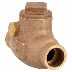 This lead-free bronze inline swing check valve features a 1/2 in pipe size and standard inline valve body. The swing mechanism allows flow in one direction and automatically closes to prevent backflow. Suitable for use in plumbing systems where backflow prevention is required.