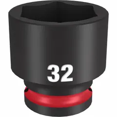 This 1/2" drive impact socket is designed for use with impact wrenches on 32 mm metric fasteners. The 6-point configuration provides a secure grip on hex fasteners. Suitable for automotive, construction, and industrial applications requiring high torque.