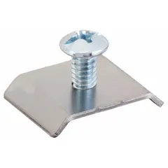 Steel mounting hardware set for tip-out bins. Includes two disks and two screws. Compatible with QUANTUM STORAGE SYSTEMS model QTB302. Used to secure tip-out bins in industrial storage racks for organized parts storage.