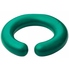 Green vinyl-coated lead ring stabilizes round-bottom flasks on lab benches or ring stands. Inside diameter 2.4 in, outside diameter 3 3/4 in. Coated lead construction provides weight to prevent tipping; vinyl coating protects flask surfaces.