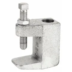 This C-clamp style beam clamp is constructed of zinc-plated ductile iron with a 3/4 in throat depth and a load capacity of 1,600 lb. It includes a locknut and requires 60 in-lb installation torque. Designed for use with 3/4 in threaded rod, it is typically employed to suspend piping, HVAC, or electrical systems from structural beams.