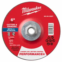Type 27 combination wheel for cutting and grinding carbon steel and stainless steel. Zirconia alumina construction with 24 grit. Arbor size 5/8"-11. Suitable for heavy-duty metal fabrication, maintenance, and repair tasks.