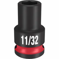 SAE 6-point impact socket with 3/8" drive and 11/32" socket size. Black Phosphate finish provides corrosion resistance. Designed for use with impact wrenches in fastening and loosening bolts and nuts.
