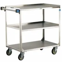 This open stainless steel utility cart from LAKESIDE features three shelves and a 500 lb maximum load capacity. It is equipped with two swivel casters for maneuverability and has an overall height of 37 1/4 inches. Suitable for transporting supplies, tools, or ingredients in commercial kitchens, warehouses, and manufacturing environments