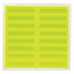 Reflective vinyl label for hard hats, yellow, 4 inches wide. Enhances visibility in low-light conditions for personnel identification in industrial environments where head protection is required.