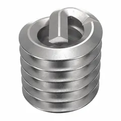 Free-running tangless helical insert for repairing or reinforcing internal threads in metal components. Features #4-40 coarse thread, right-hand direction, 18-8 material grade, and tensile strength of 200,000 to 250,000 psi. Supplied in a 100-pack with plain finish. Compatible with metal substrates.