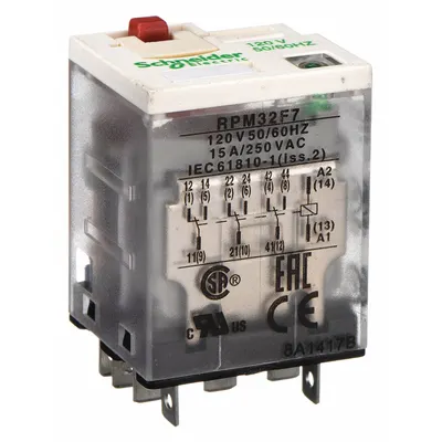 SCHNEIDER General Purpose Relay: Socket Mounted, 15 A Current Rating, 120V AC, 3PDT - Socket-Mounted Relays