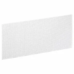 This white plastic egg crate grille is designed for lay-in installation in suspended ceilings for return air applications. It measures 23-5/8 inches wide, 47-5/8 inches high, and 3/8 inches deep. Not fire rated.
