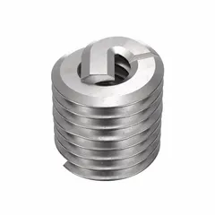 Screw-locking tanged helical insert for repairing or reinforcing threads in metal components. Features M2.5-0.45 metric coarse thread, right-hand direction, 18-8 stainless steel construction, and dry film lubricant finish. Tensile strength 200,000 to 250,000 psi. Pack of 100.