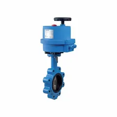 This BONOMI electric butterfly valve features a ductile iron lug-style body and a stainless steel disc. It accepts 100 to 240V AC power and uses a manual input control signal. Designed for general-service on-off or throttling control of air and water media in industrial piping systems.