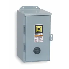 NEMA-rated enclosure designed to house 2 to 4 pole NEMA contactors and starters from the 8502SD series. Measures 16 x 8.13 x 9.28 inches. Provides protection for motor starters in industrial environments.