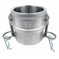 This Type D cam and groove coupling features a 316 stainless steel body and a nitrile gasket for sealing. It has a 2-1/2" FNPT thread and includes a locking arm for secure connection. Suitable for use in fluid transfer systems requiring corrosion resistance