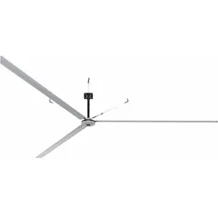 Industrial HVLS ceiling fan with 20 ft blade diameter, delivering 122,155 cfm airflow. Operates on 240V AC three-phase power at 3.5 A with three speed settings. Suitable for large spaces such as warehouses, distribution centers, and manufacturing plants to improve ventilation and reduce heat stratification.