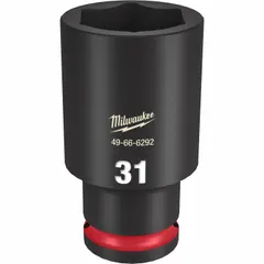 This 1/2" drive impact socket is designed for use with impact tools on metric fasteners. The 31 mm, 6-point deep configuration provides secure engagement on stubborn bolts, while the friction retention holds the socket on the anvil. Suitable for heavy-duty applications such as automotive repair, construction, and industrial maintenance.
