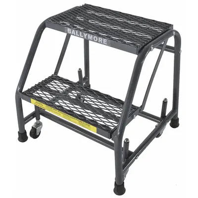 BALLYMORE Step Stool: 1.6 ft Overall Ht, 450 lb Load Cap, 2 Steps, Steel - Rolling Step Stools