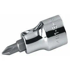 This Phillips bit socket features a #3 tip size and a replaceable insert design, allowing quick tip changes without replacing the entire socket. It is used for driving #3 Phillips-head fasteners in assembly, repair, and maintenance tasks.