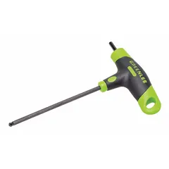 This T-shaped dual-tip hex key is made of alloy steel with a black oxide finish. It features two tips with a 5/32 in SAE size and a short length. Designed for fastening and loosening hex socket screws, it is commonly used in maintenance, assembly, and repair tasks where access at angles is needed.