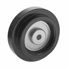 Roller wheel for material handling systems, 58 mm L x 30 mm W x 58 mm H, black, unfinished, designed for 1 slot. Suitable for use in conveyors and automated assembly lines. Fasteners not included.