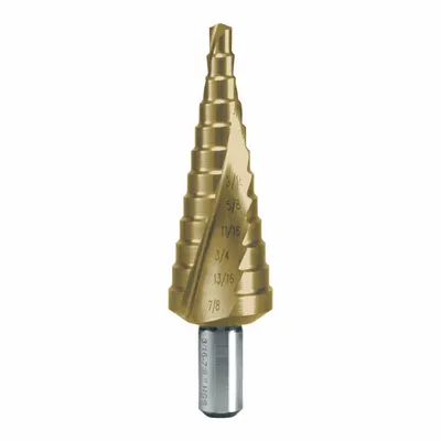 RUKO TOOLS Step Drill Bit: 3/16" to 7/8", TiN-Coated HSS - High-Speed Steel Step Drill Bits