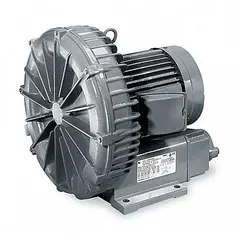 Single-stage regenerative blower with 0.16 hp motor, providing maximum operating pressure of 27.4 in wc and maximum vacuum of 26 in wc. Operates on 115/230V AC single-phase power at 1.5/0.75 A with NPT female connections. Suitable for low-pressure air movement in applications such as aeration, vacuum lifting, and pneumatic conveying.