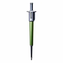 This manual adjustable volume pipettor has a maximum capacity of 50 µL and features a single channel. It is used for precise liquid handling in laboratory applications such as sample preparation, reagent addition, and serial dilutions.
