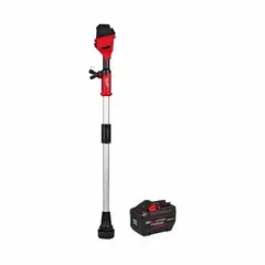 This stick-style cordless dewatering pump delivers a maximum flow rate of 25 gpm. It features a 1-1/4 in female NPT inlet and a 5-1/8 in male outlet. Powered by the M18 battery platform, it is sold without a charger. Suitable for transferring water from flooded areas, basements, or construction sites.