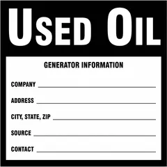 White self-adhesive label measuring 6 inches by 6 inches, printed with Generator Information message. Supplied in a pack of 100. Used for marking waste containers in industrial and facility settings to identify generator information for compliance purposes.
