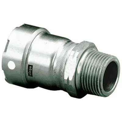 VIEGA MEGAPRESS Crimp Adapter Fitting: 1 1/4 in Pipe x 1 1/4 in Pipe Size, Press-fit x MNPT - Stainless Steel Press Fittings