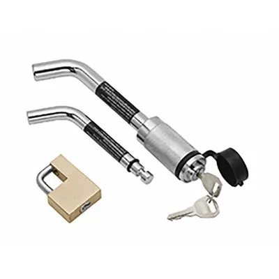 REESE Receiver Lock: Dual Bent Pin, Silver, (2) Keys/Rubber Cap - Coupler Locks