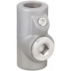 Aluminum sealing fitting for vertical and horizontal mounting in conduit systems. 3 in trade size with female NPT threads (3 in FNPT x 3 in MNPT). Powder coated finish. Rated for Class III hazardous locations. Complies with CSA C22.2 No 30.