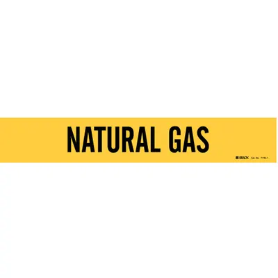BRADY Pipe Marker: Natural Gas, Yellow, Black, Fits 2 1/2 to 7 7/8 in Pipe O.D. - Natural Gas Adhesive Pipe Markers