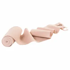 Sterile, self-adhering elastic bandage made of cotton, 3 inches wide and 5 yards long. Latex-free and beige in color, it includes clips for secure fastening. Not water resistant. Packaged in a box of 50. FDA listed. Used to secure wound dressings, provide compression, and support injured limbs.