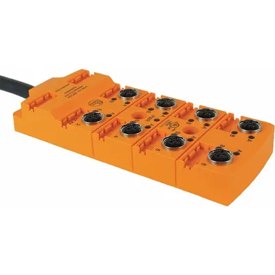 IFM Sensor Wiring Block: 8 Ports, 5 Pole M12 Female, 10 m Cable Lg, Black PUR - Passive Sensor Junction Blocks with Homerun Cable