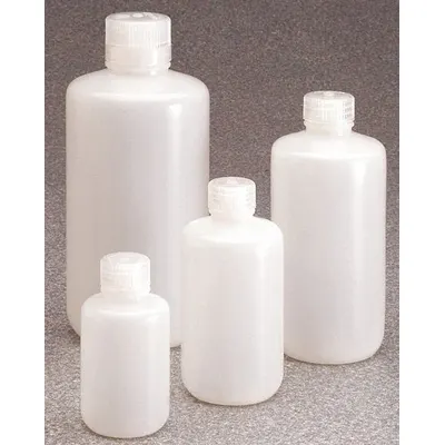 NALGENE Storage Bottle: LDPE, 16.9 fl oz, 500 mL, Natural, 28 mm Screw Closure Size - LDPE Narrow Mouth Round Lab Bottles