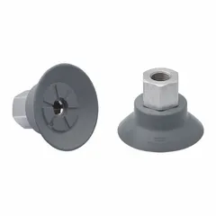 This vacuum pad assembly is designed for handling and lifting applications in electronics manufacturing. It features a flat type design with NBR material (55 A durometer) in gray, suitable for picking up smooth, non-porous components without marking surfaces. Pad height is 34.2 mm and pad diameter is 54.3 mm.